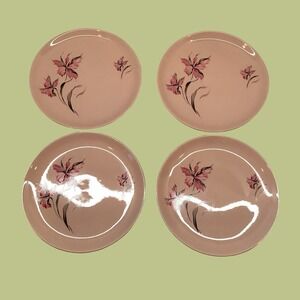 Crooksville Pink Handpainted Carnation Delight Bread Plates 4 Dessert Dishes